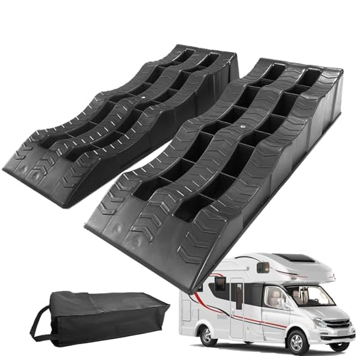 Bloques de rueda automáticos: 2 cuñas antideslizantes para coche, bloques de nivelación de autocaravanas de 3 pasos | Herramientas de estacionamiento en suelo desiguales, cuñas de rueda de remolque
