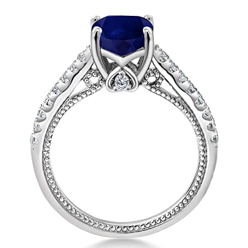Gem Stone King 925 Sterling Silver Cushion 7MM Gemstone Birthstone and White Created Sapphire Engagement Ring | Wedding Engagement Anniversary Promise Ring For Women4
