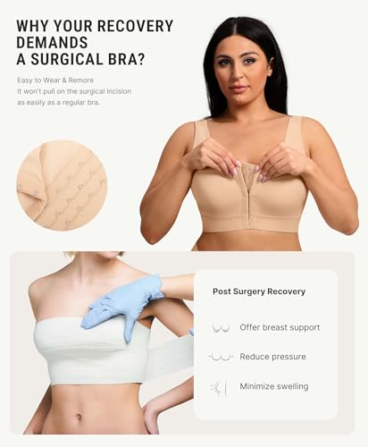 Image of FeelinGirl Mastectomy Bras for Women Compression Post Op Surgery Bra Front Closure Surgical Recovery Everyday Bra