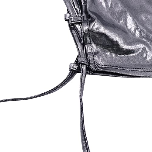 Women Liquid Metallic 2 Piece Outfits Side Criss Cross Lace-up Tank Crop Top Shiny Bodycon Mini Skirt Set4