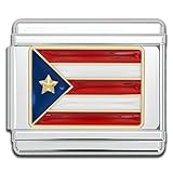 Fablinks Italian Bracelet Charms, 9mm Stainless Steel Flag Charm Link Jewelry for Women, Ethnic Pride Country Flags Enamel Links for Men (Puerto Rico)