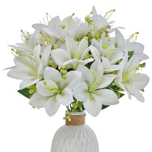 XZJMY Lot de 4 fleurs de lys tigrées artificielles au toucher réel pour mariage, maison, fête, hôtel, arrangement floral, décoration de fête (blanc)