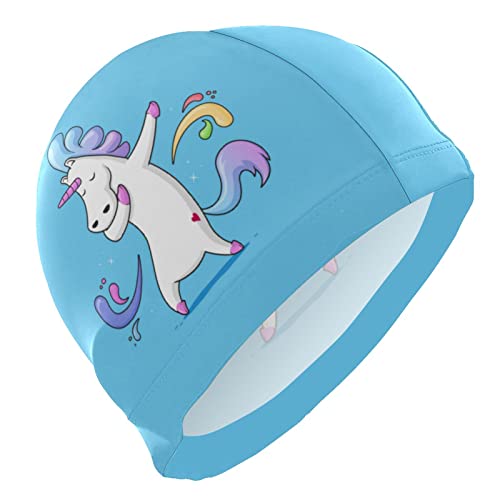 Dallonan Badekappe mit lustigem Tier, Einhorn, blau, Unisex, Erwachsene, Badekappe aus Polyester Cover