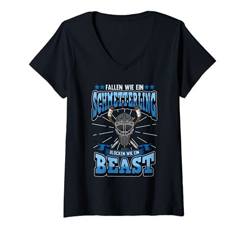 Damen Eishockey Spruch Lustig Eishockeyhelm Geschenk T-Shirt mit V-Ausschnitt