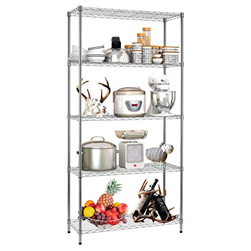 5 Tier Wire Shelving Unit Storage Metal Shelf Standing Shelf Units NSF Heavy Duty Height Adjustable Garage Shelving 14 x 36 x 72with Feet Levelers 1250 Lbs Capacity Commercial Shelving Chrome