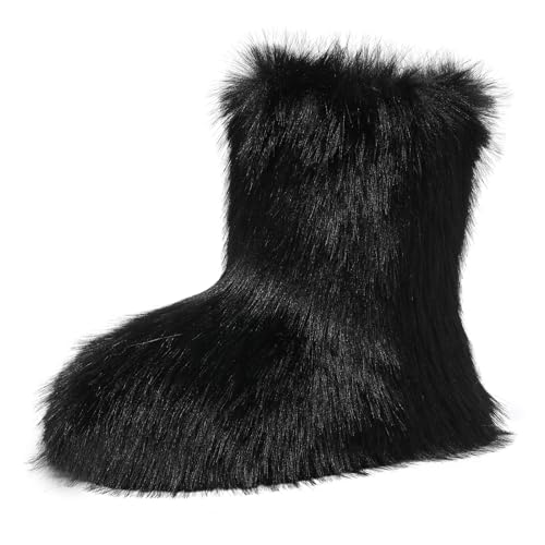 Pisumg Girls Fur Boots Kids Warm Plush Lining Furry Winter Boots for Toddler Cozy Fluffy Snow Boots