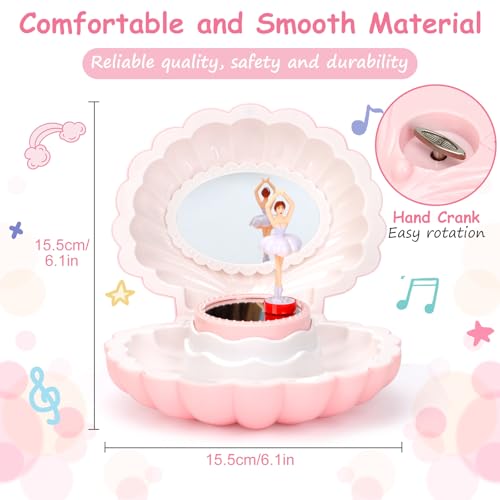 Hebaogugu Music Box with Jewellery Set, Ballerina Jewelry Box for Girls, Daughters, Nieces, Ocean-Inspired Shell Jewellery Box with Mirror for Birthday, Christmas, Children\'s Day Gifts without Light