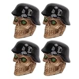 Ausla Helm-Totenkopf-Reifenventilkappen, ABS-Kupfer-Ventilschaftkappen mit Gummidichtung, Luftdichter Verschluss, Feuchtigkeitsschutz, Einfache Drehinstallation für Autos, Fahrräder, LKWs, SUVs