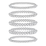 Sahoottie 5 Pcs Silver Bracelets for Women Silver Plated Beaded Bracelets Stretch Adjustable Bracelet Dainty Bead Bracelet Stacking Jewellery for Women Her Birthday Valentine's Gifts 4/5/6/7mm