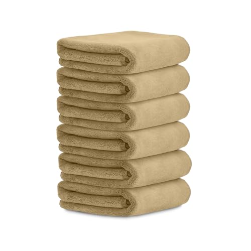 Image of HOUSSE Microfiber Face Towels | Ultra Absorbent, Odour-Free, Quick Dry 450 GSM Face Towel for Home, Gym, Travel, Running & Personal Use | 30x30 cm | Set of 6 in One Colour (Prairie Sand, Pack of 6)