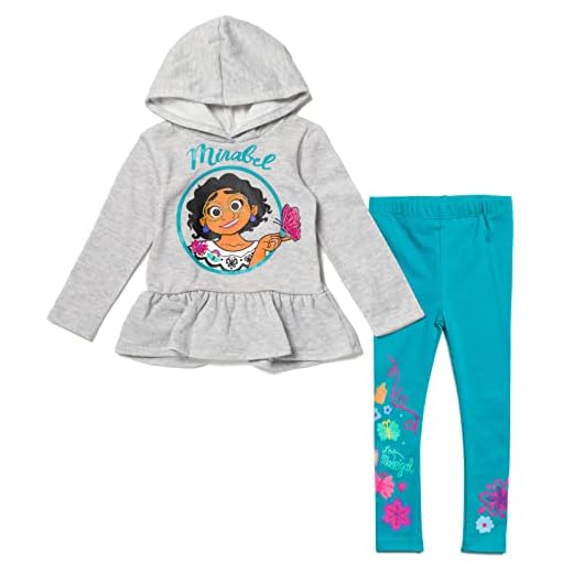 Disney Encanto Mirabel Little Girls Fashion Pullover Peplum Fleece Hoodie Legging Blue/Gray 6-6X