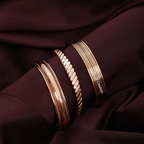 Art Of Creation Pure Copper Bracelets Set Of 3 Handmade Cuff Bangle For Men And Women Adjustable Kada From India For Unisex thumb #2