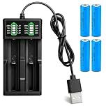 18650 Battery Charger Set with 4 Pack 3.7V 2200mAh Pointed Batteries, SGZIOO 18650 Rechargeable Battery, USB 2 Slot Charger with LCD Display Smart, for 26650 21700 14500 18650