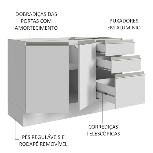 Armário Gabinete para Banheiro 120cm 2 Portas 3 Gavetas Branco Madesa