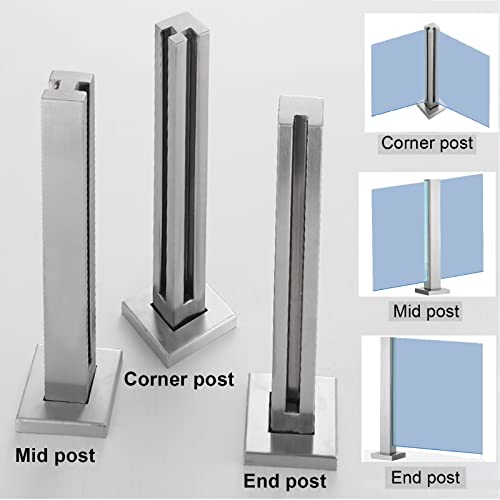 Abrazadera de poste de balaustrada de vidrio de acero inoxidable para 10 mm/12 mm de grosor, sistema de balaustres de cubierta de 33.4 pulgadas de alto, ideal para instalación de vallas de vidrio en