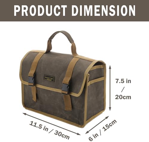 Canvas Tool Storage Bag - Portable Garden Tool Carrying Case with 3 Pockets + 2 Release Buckles, Multi-Purpose 16OZ Waxed Canvas Tool Tote Bag | 11.5"L x 6"W x 7.5"H | Grey - Thumbnail 5