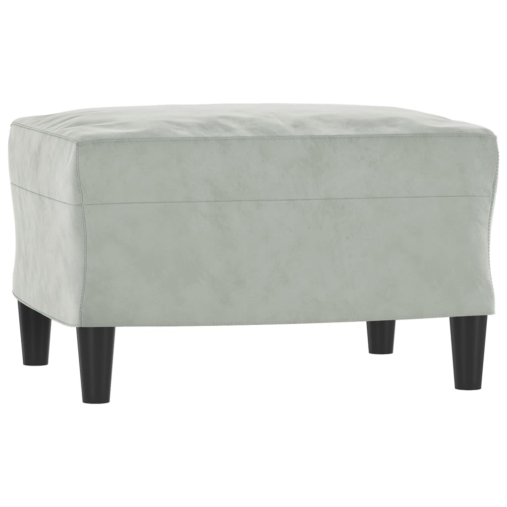 vidaXL Sofá de 3 plazas con Taburete de Terciopelo Gris Claro 180 cm