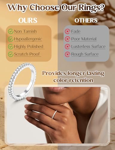 Jstyle Wedding Bands for Women 14K Gold Plated Eternity Band Rings Stackable Cubic Zirconia Ring 2.5MM Engagement Band Ring for Women Dainty Simulated Diamond Rings No Tarnish Size 5-94