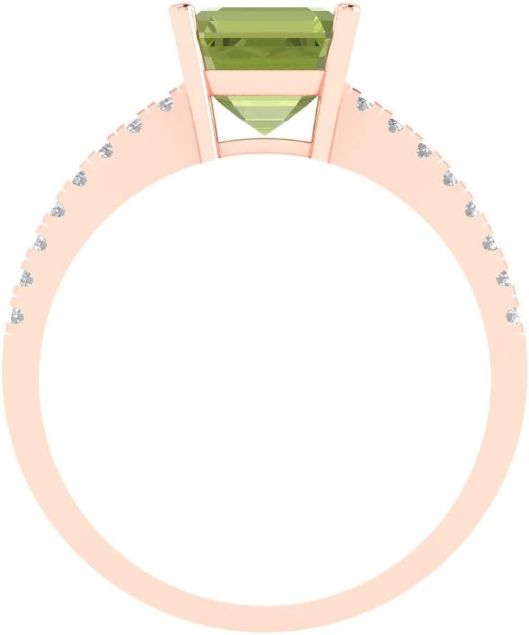 Clara Pucci 1.76 Brilliant Asscher Cut Solitaire W/Accent Natural Green Peridot Bridal Wedding Statement ring Solid 18K Rose Gold