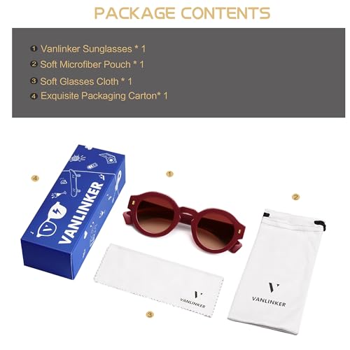 Image of VANLINKER Vintage Round Polarized Sunglasses for Women Men Trendy Shades Retro Circle Sun Glasses VL9743