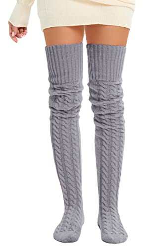 SherryDC Women's Cable Knit Thigh High Socks Leg Warmers Extra Long Over Knee High Boot Stockings
