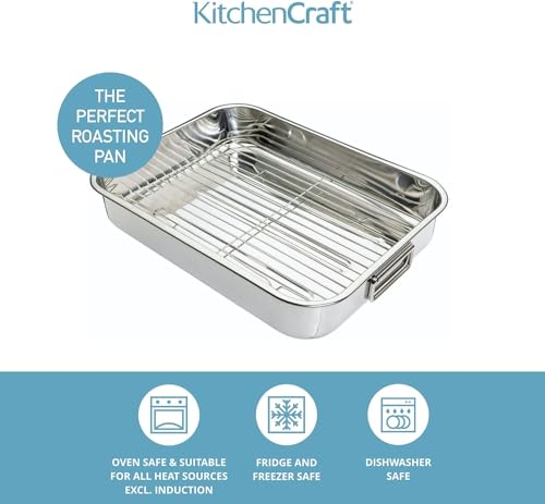 KitchenCraft Roasting Tin with Rack, Stainless Steel Roasting Tin, Large, 43 x 31 cm, Silver - Image 4