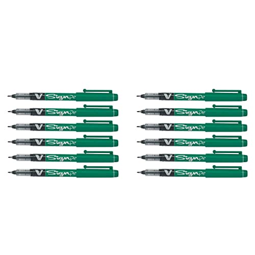 Pilot V Sign Pen Liquid Ink 2.0 mm Tip - Green, Box of 12