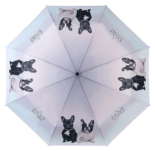 VON LILIENFELD Regenschirm Taschenschirm Französische Bulldoggen Windfest Auf-Zu-Automatik Stabil Leicht Kompakt