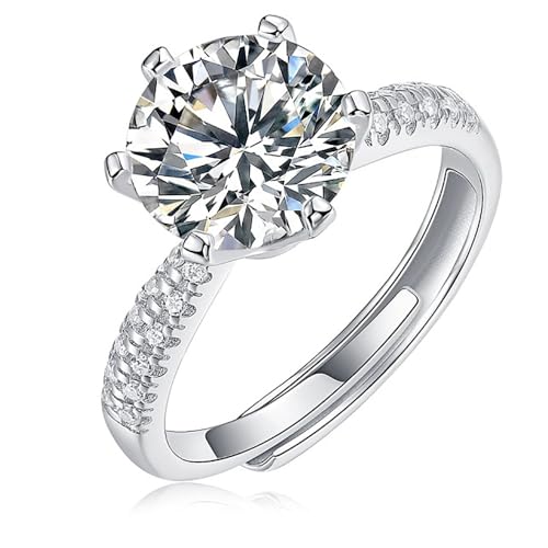 1CT/2CT/3CT Moissanite Rings for Women, D Color VVS1 Clarity Brilliant Round Cut Solitaire Lab Created Diamond Engagement Adjustable Ring, 18K White Gold Plated 6 Prong Wedding Band