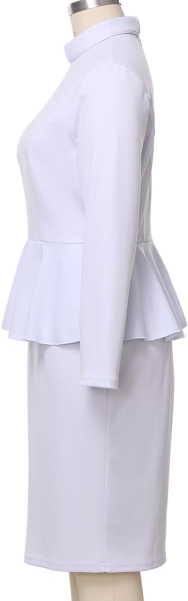FAD-4U Church Clergy Dress for Women Minister Long Sleeve Ruffle Slim Pencil Dress with Tab Insert Stand Collar - Image 4