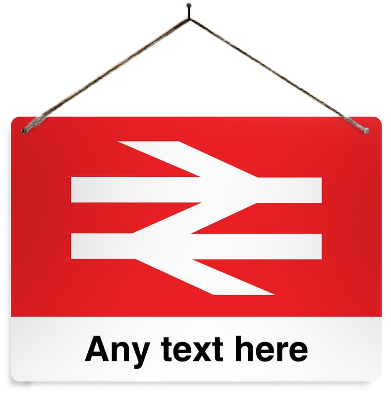 Personalised Railway Station - Clean Look. Small metal sign with 2 holes and twine. Any name train platform steam locomotive