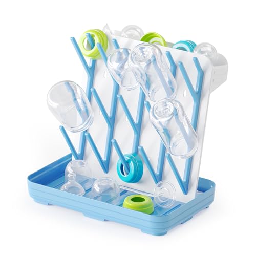 Image of SpaceAid Baby Bottle Drying Rack with 20 Hooks, Space Saving Kitchen Bottles Rack Dryer, Vertical Baby Bottle Holder Organizer for Countertop Storage Accessories (White and Blue)