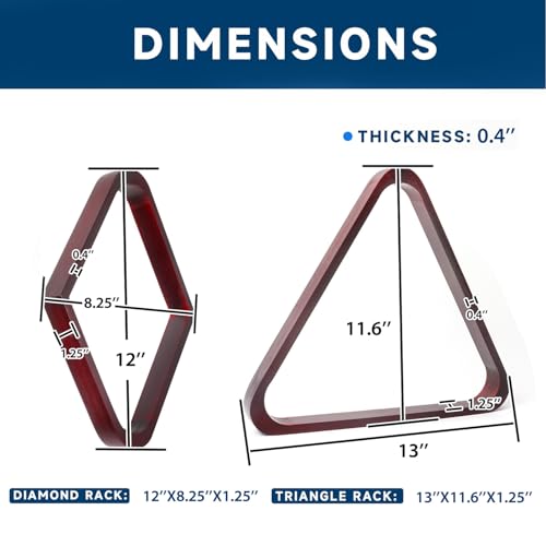 GSE Games & Sports Expert Solid Wood Billiard 8-Ball Triangle or 9-Ball Diamond Pool Ball Racks for 2-1/4" Pool Balls (Mahogany Triangle & Diamond Racks)