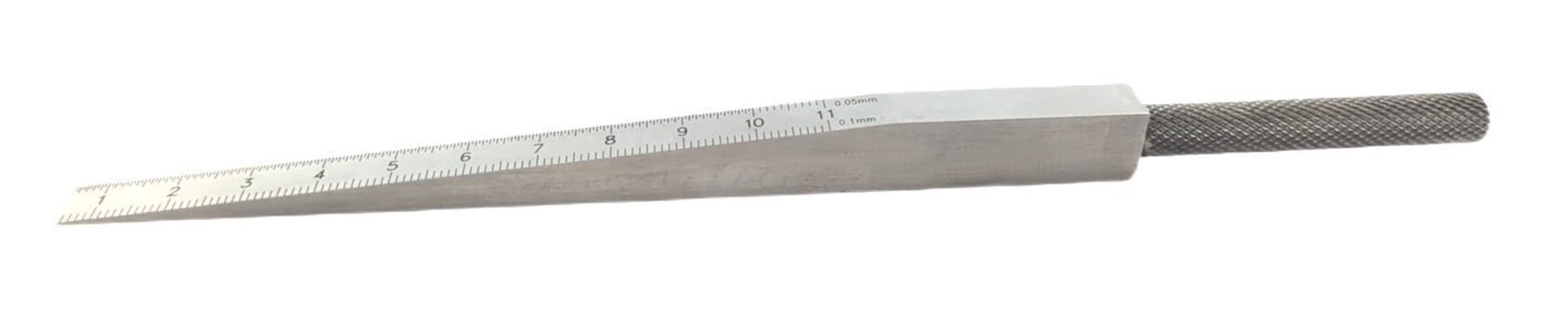 WRS Präz.-Messkeil aus Stahl, mattverchromt, Messbereich 0,5-11 mm, 110 mm lang, Ablesung: unten 0,1 mm/oben 0,05 mm, Skala gelasert, im Etui