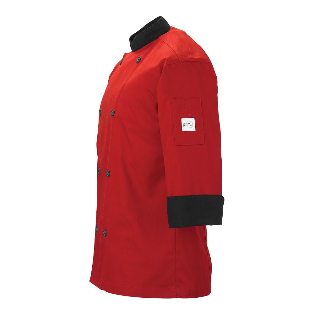 Mercer Culinary Millennia Kochjacke für Herren, 3/4-Ärmel, Größe XL, Rot