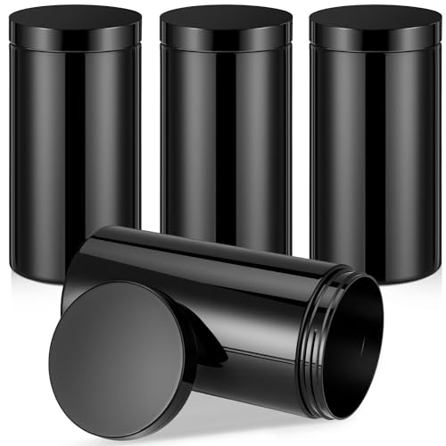 Image of Patelai 4 Pcs Plastic Jars Wide Mouth with Lids,32 Ounce,Pure Black