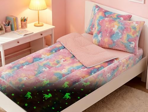 A Nice Night Pink Unicorn All-in-One Zipper Bedding Set,Full for Kids