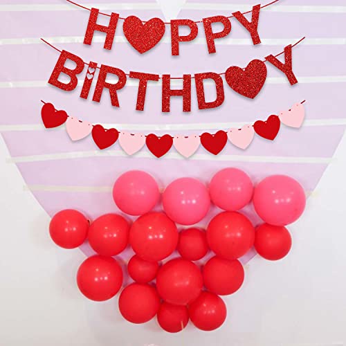 Valentine's Day Happy Birthday Banner Red Pink Heart Garland Party Decoration Wall Backdrop Supplies #TOP4