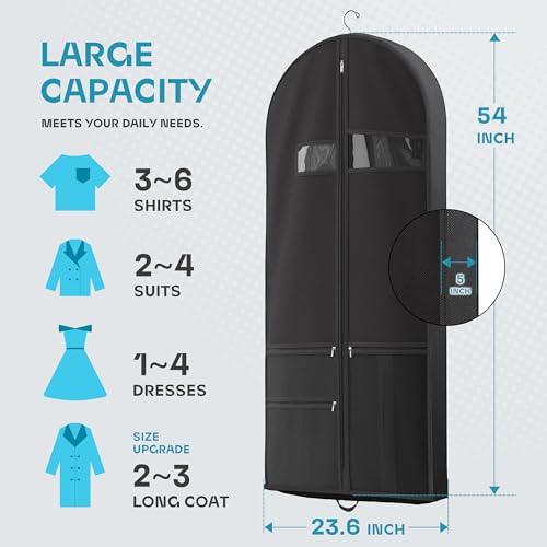 Travel Garment Bag with Zipper Pocket, Suit Bag for Suits, Dresses, Coats