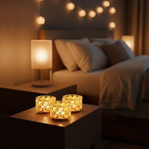 Image of Easyera Beautiful Lotus Tealight Holder Candle Stand Metal Home Decoration Festival Occasions Diwali (Not Include Glass Candle) Golden Pack (Pack of 12 (Golden) Crystal Candle Holder Tealight)