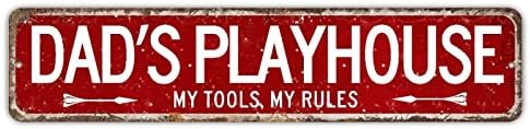 Rustic Metal Sign Plaque Street Sign Dad's Playhouse Aluminum Chic Style Wall Sign Plaque Fade Resistant Road Sign for Indoor And Outdoor Bar Outside Decoration Home Decor Funny Gift 4x18 Inch