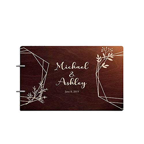 Personalized Handmade Mr Mrs Wedding Guest Book for Bride and Groom Wood Alternative Custom Engraved Newlywed Marriage Album (Chocolate Walnut)