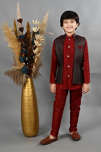 AHHAAAA Kids Ethnic Silk Blend Waistcoat Kurta Pyjama 3 Piece Sherwani Set For Boys |540|