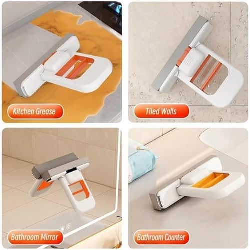 Image of PRM Mini Foldable Desktop Mop, Portable Cleaning Sponge Mop, Wet and Dry Use Self Cleaning System Short Mops, Mini Lazy Hand Wash Short Device for Kitchen & Small Spaces [ Multicolor Pack of 1 ]