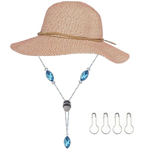 WOSEXYMEN Chapéu de corrente, cordão de queixo, ajustável, de cristal, à prova de vento, antiperda,
