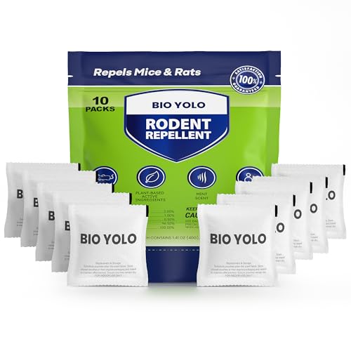 BIO YOLO Rodent Repellent Pouches Peppermint Oil Plant-Powered Repels Mice Rats & Squirrels Mouse Repellent Protects Indoor Car RV Boat Garage & Cabin 10 Pouches