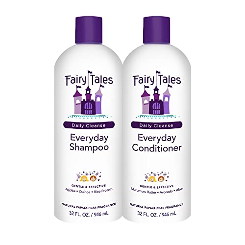 Fairy Tales Daily Cleanse Everyday Kids Shampoo + Conditioner set – Gentle Natural Defining Shampoo and Conditioner, Tangle Free, Moisturizing and Hydrating Formula, Paraben Free – 32 oz Shampoo and 32 oz Conditioner