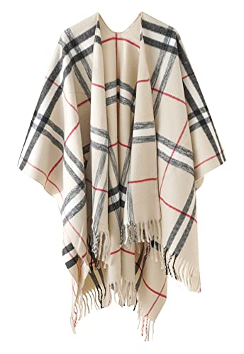 Danfiki Cárdigans reversibles para mujer con estampado de cabo de poncho abierto, Doble rejilla blanca, talla única Cover