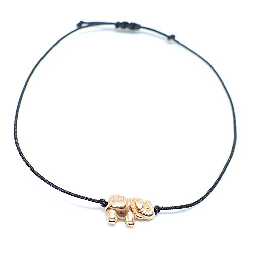 Preisvergleich Produktbild Elefanten Armband Rosegold auf Schwarzem Textilband - Selfmade Jewelry Armkettchen Damen mit Elefant - Handmade