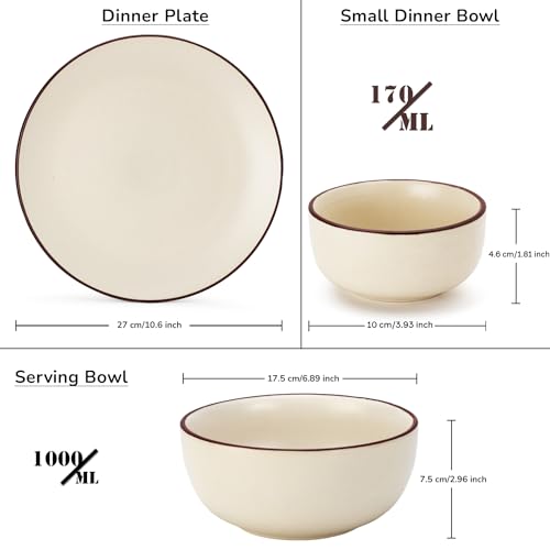 Image of Bodhi House Solid Handcrafted Stoneware Ceramic Dinner Set, Dish Set Serving, Microwave and Dishwasher Safe, Bone-ash Free, Crockery Set for Dining and Gifting (Off-WHT, Pack of 20 (6F+12K+2SB))